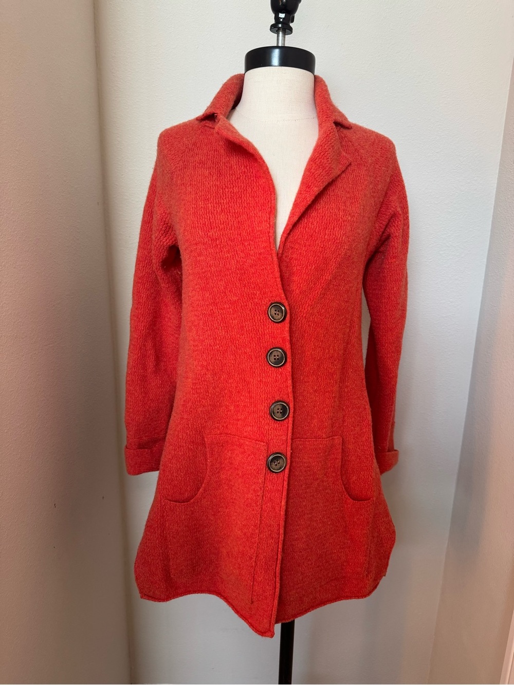 Free People Women's Red Button-Front Wool Coat